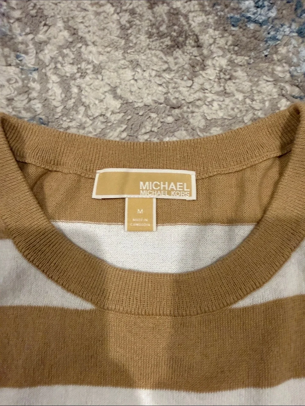 Michael kors Striped Sleeveless Knit Top in Camel and White